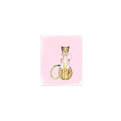 Aquarelle, guépard avec nœud rose sur toile rose non encadrée, 24 po x 36 po