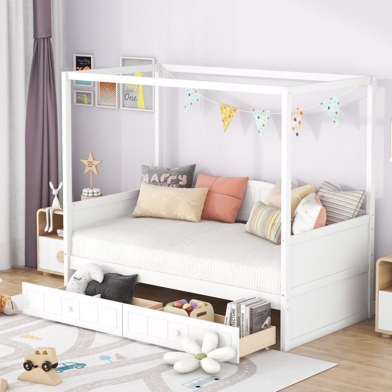 Haleena Twin Daybed with Drawers and Canopy, White