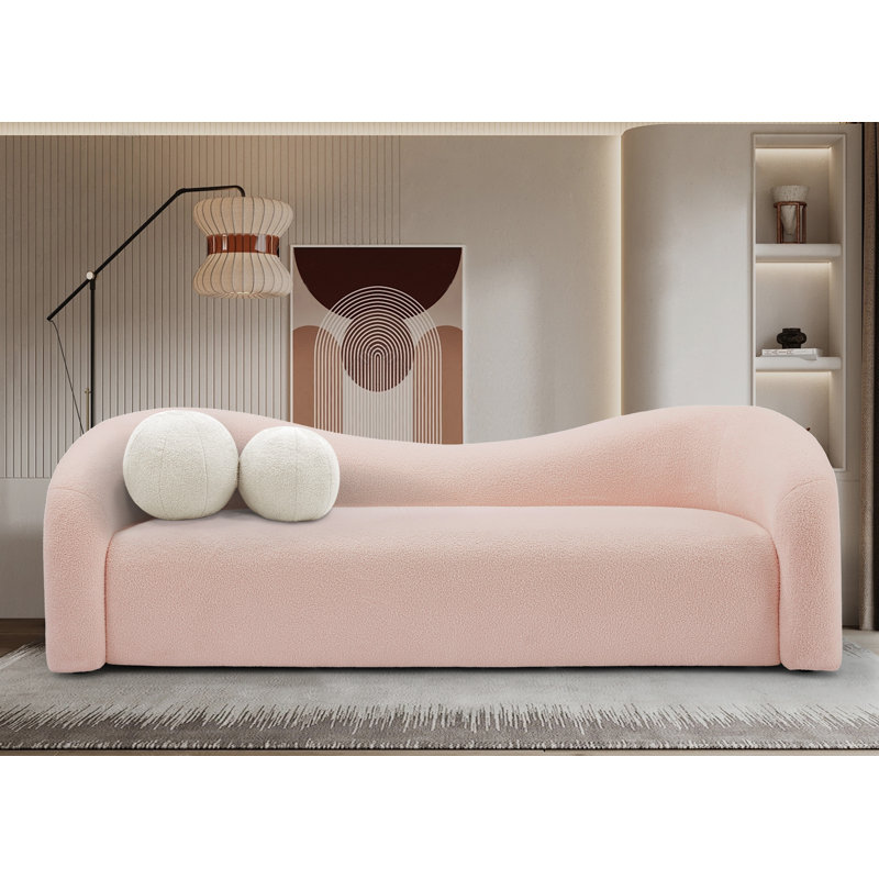 Kali 86" Upholstered Sofa, Pink Faux Shearling Teddy Fabric