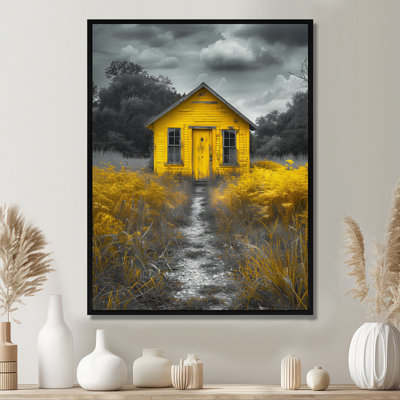 Horizon de petit chalet monochrome jaune et gris - ferme, décoration murale