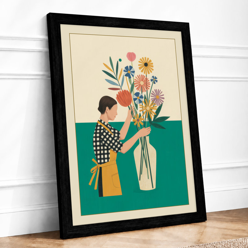 Arranging Flowers Modern - Framed Print, A2 - 59.4 x 42.0 cm, Black