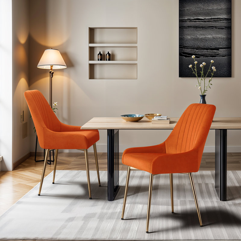 Kataleah Tufted Velvet Side Dining Chairs, Orange
