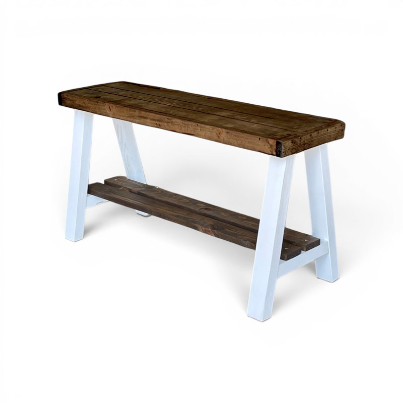 Banc de rangement en bois massif Minoo, Brun foncé / blanc