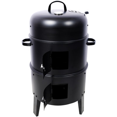 Barbecue portatif au charbon fumant - Barbecue vertical de 16 pouces 31: Fumoir, barbecue, foyer. Surface de cuisson spacieuse avec grille en zinc. Facile à utiliser. Barbecue en acier noir pour le jardin. Foyer. Pots à eau.