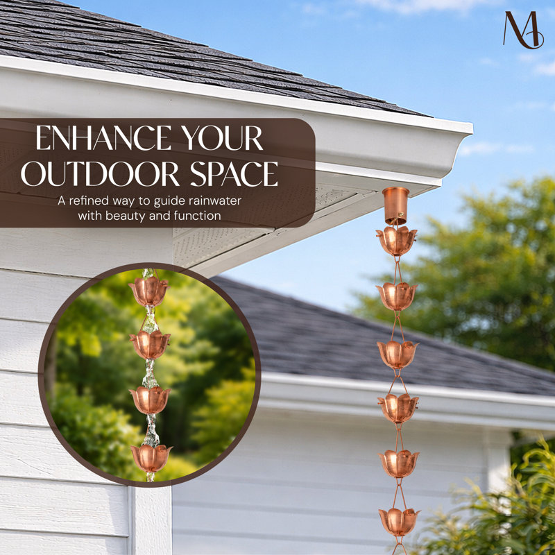 Pure Copper Lotus Cup Rain Chain Replacement Downspout for Gutters