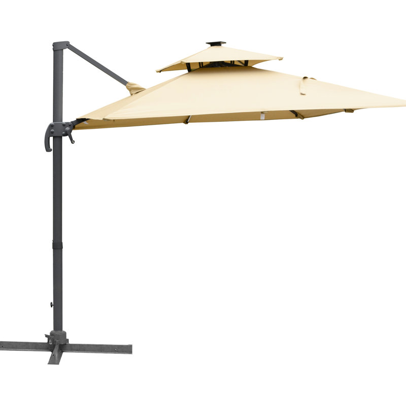 Éclairage solaire à DEL et parasol en porte-à-faux Power Bank, 10 pi, rotation 360 °, inclinable, option kaki