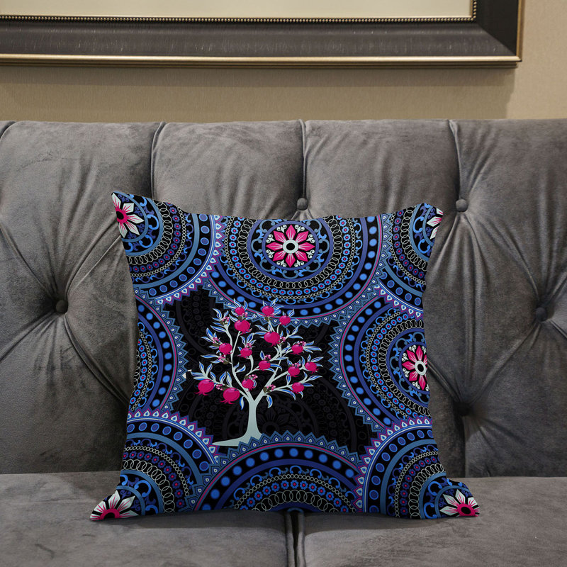 Housse et insert de coussin décoratif en polyester, 18 po x 18 po, Indigo / noir