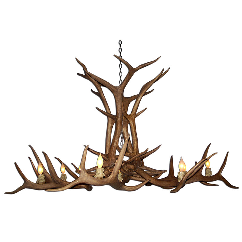 Lustre classique/traditionnel ombré 12 lumières antler elk Murtagh, Non, Pas d'abat-jour, Brun naturel