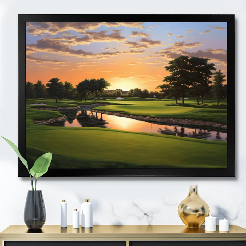 «Golf Dawn On The Put II» - art mural golf, Cadre simple noir, H 30 po x l 40 po x P 1,5 po