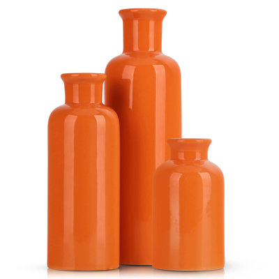 Farmhouse Decor 3 Piece Set - Crackle Ceramic Vase For Country Home Centerpieces, Living Room, Table, Fireplace And Entrance