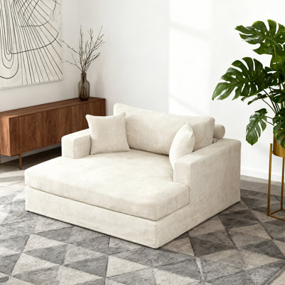 Canapé-lit 56,3 po en chenille extra large avec ressorts ensachés et pieds en métal