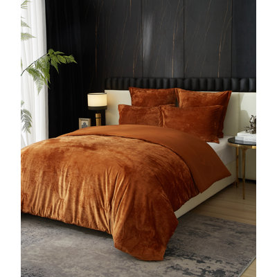 Ensemble d'édredon 100% velours caramel Zera