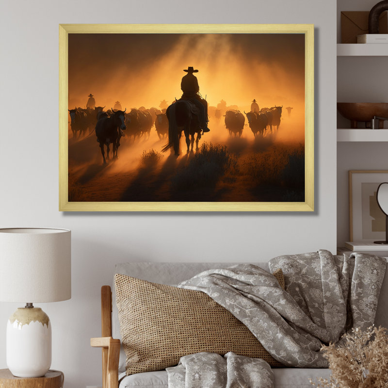 Nasiem Wrangler In Sunset II - art mural coucher de soleil pour le salon, H 30 po x l 40 po x P 1,5 po, Encadrement doré