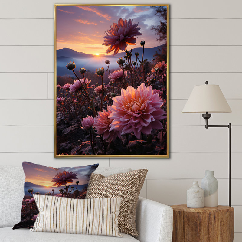 «Pink Wildflowers Fields Of Dreams» sur impression sur toile, H 20 po x l 12 po x P 1 po, Cadre flottant doré