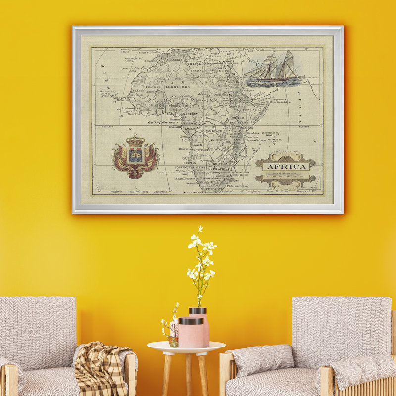 Carte antique d'Afrique - reproduction d'art sur toile, H 22,5 po x l 30,5 po x P 1,5 po, Argent