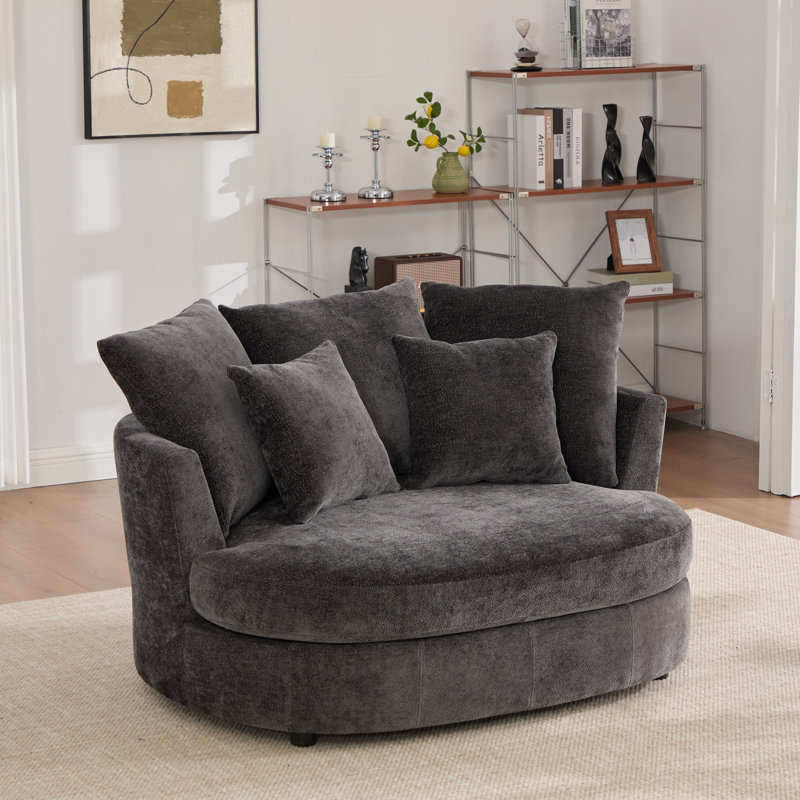 Fauteuil demi-tonneau 54,9 po, Chenille gris charbon