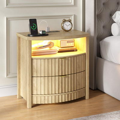 2-Drawer Nightstand with Charging Station and LED Lighting