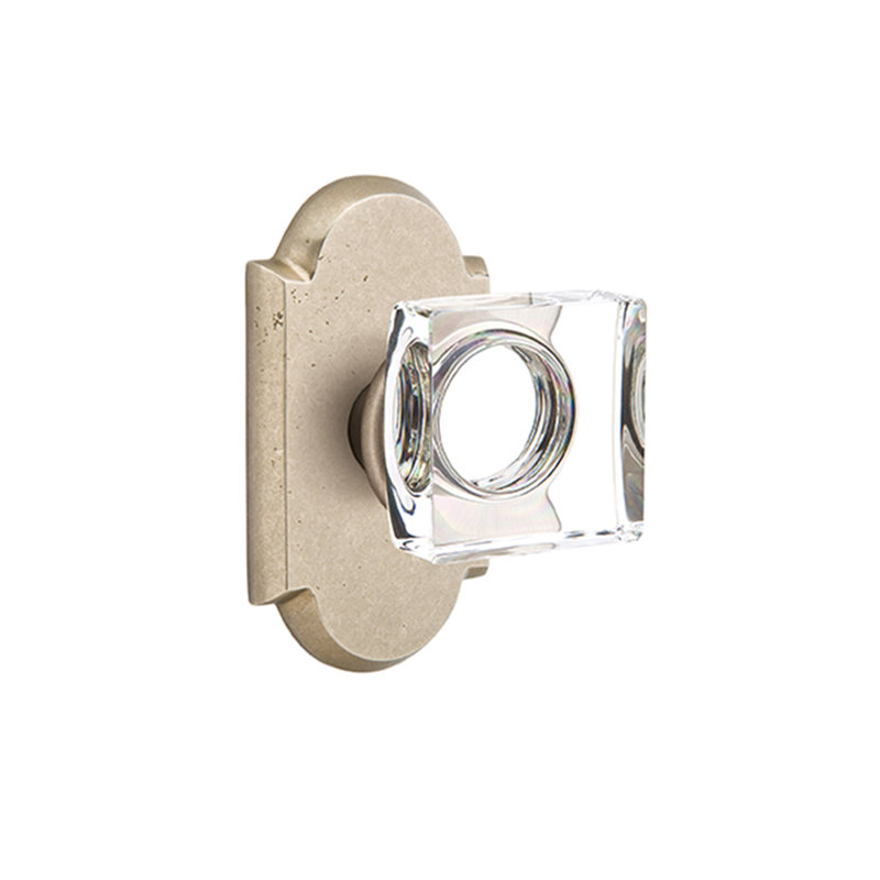 Ensemble de boutons de confidentialité Emtek avec rosette Sandcast # 1 et bouton carré en verre moderne, Cascade bronze blanc