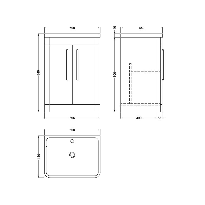 Parade 600mm Single Bathroom Vanity with Integrated Vitreous China Basin, Gloss White