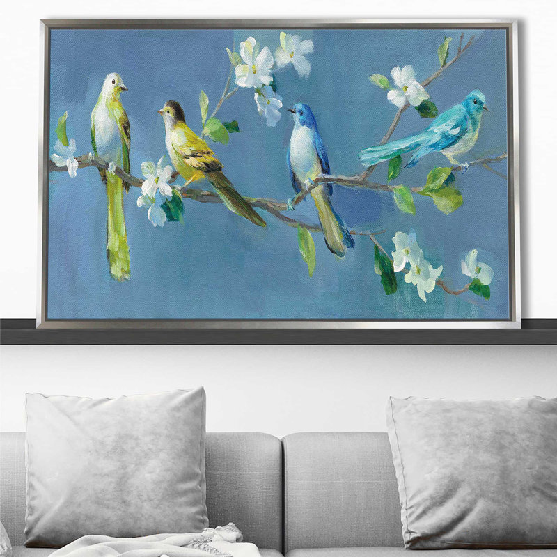 Printemps dans le quartier I - peinture, Cadre flottant argent, H 27,5 po x l 43,5 po x P 2 po