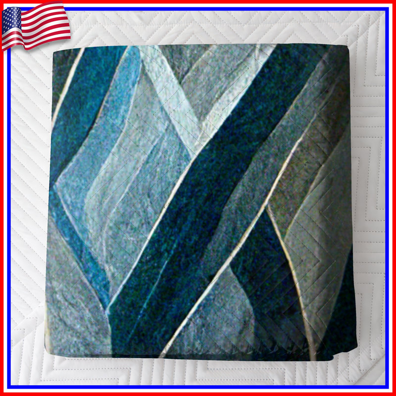 Abstract Blue Gray Quilted Bedspread All Sizes, King