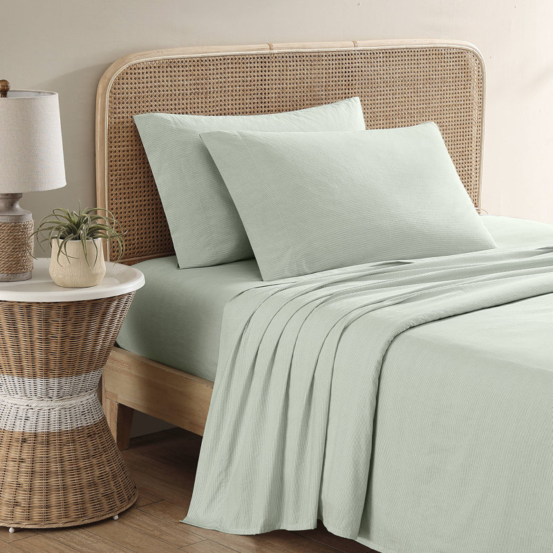Ensemble de draps en coton percale Tommy Bahama, Rayures vertes, Ensemble de draps pour grand lit avec 2 taies d'or
