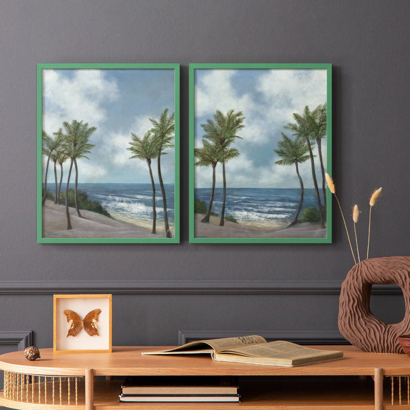 Impression encadrée Coastal Palm Tree I-Premium - prêt à être accroché - aucun clou requis - aucun clou requis, Gris