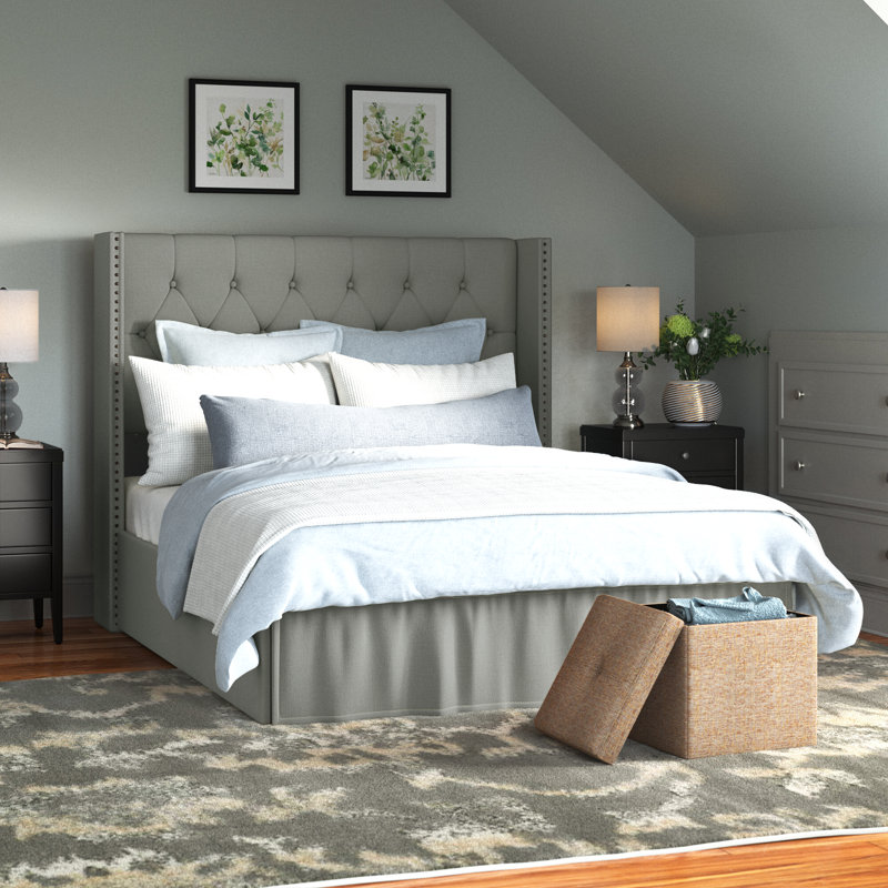 Javionte Upholstered Wingback Storage Bed, Gray, Queen