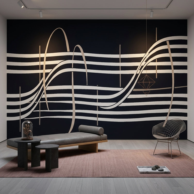 Abstract Wallpaper Wavy Stripes Art Deco Wall Mural, Textured Non-Pasted, 200"x120"