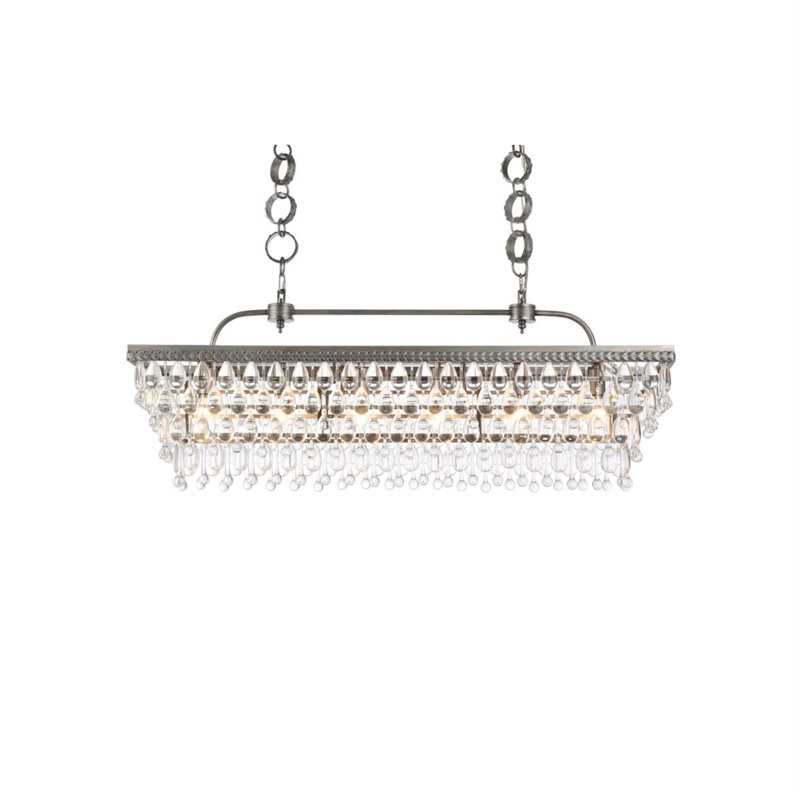 Luminaire suspendu unique à 6 lumières avec accents de cristal Arey, Argent antique