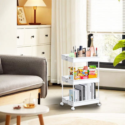 3-Tier Rolling Storage Cart,Multi-Purpose Shelves For Office,Living Room,Bedroom,Bathroom,Grey