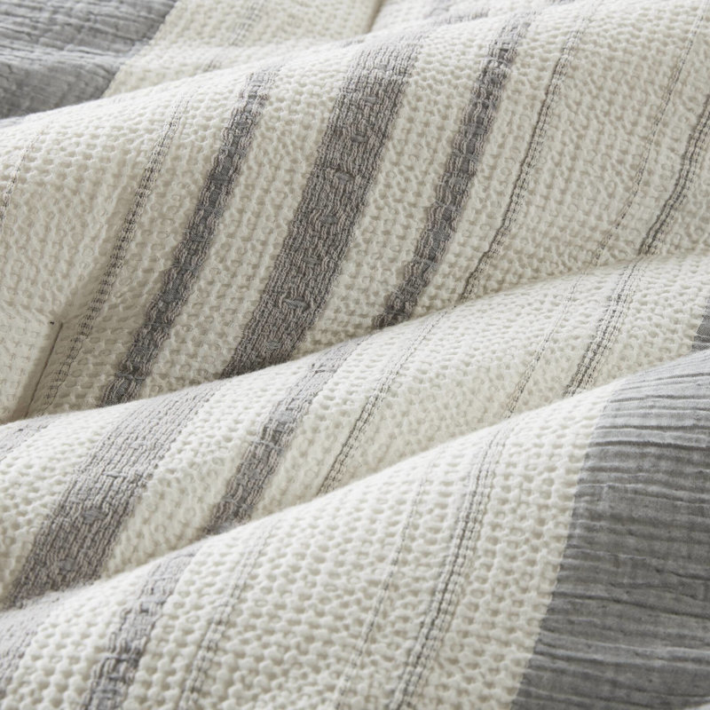 Édredon pour lit double / grand 3 pièces - literie de couleur terre, côtés en coton naturel, confort constant, lavage à la machine à froid, aspect rayé à froid, 100% coton, surdimensionné pour la norme