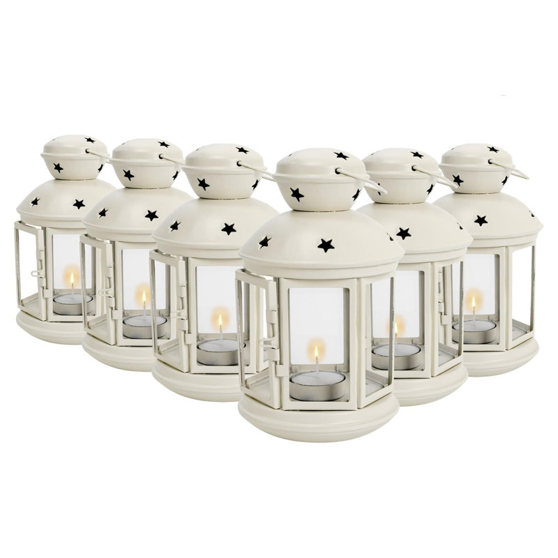 Nicola Spring - Metal Hanging Tealight Lanterns, 20" H x 12" W x 12" D, Cream, 6