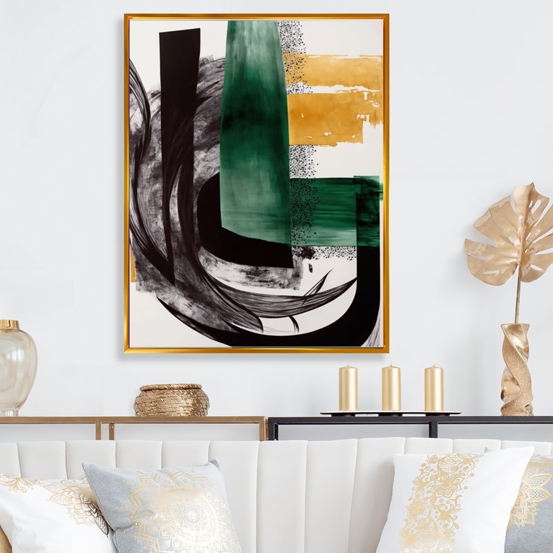 Art moderne moderne vert déco VI - art abstrait transitionnel, Impression dorée sur toile encadrée