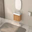 Meuble-lavabo mural en bois massif 16 po, lavabo en résine blanche, design européen moderne américain, mouvement à charnière lisse en bois, fonction réversible à fermeture en douceur