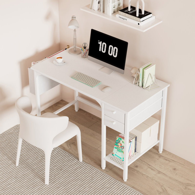 Bureau d'ordinateur avec bureau Shamauri, Blanc