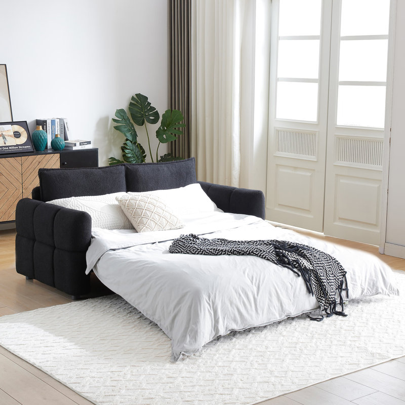 Munos Full Size Convertible Sleeper Sofa, 70" Pull Out Sofa Bed, Black