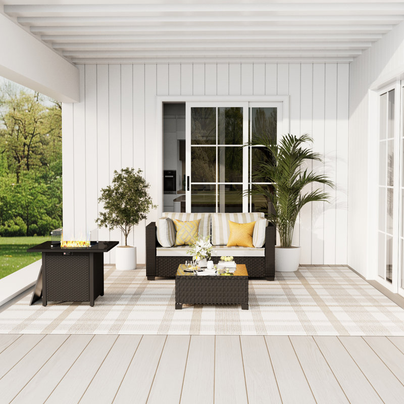 𝗡𝗼-𝗔𝘀𝘀𝗲𝗺𝗯𝗹𝘆 𝗖𝗵𝗮𝗶𝗿𝘀, 2-Person Patio Furniture Set Wicker Outdoor Sectional Seating Group Outside Conversation Sofa With Waterproof Furniture Cover (𝗕𝗹𝘂𝗲 𝗖𝘂𝘀𝗵𝗶𝗼𝗻 𝗖𝗼𝘃𝗲𝗿𝘀 𝗜𝗻𝗰𝗹𝘂𝗱𝗲𝗱)
