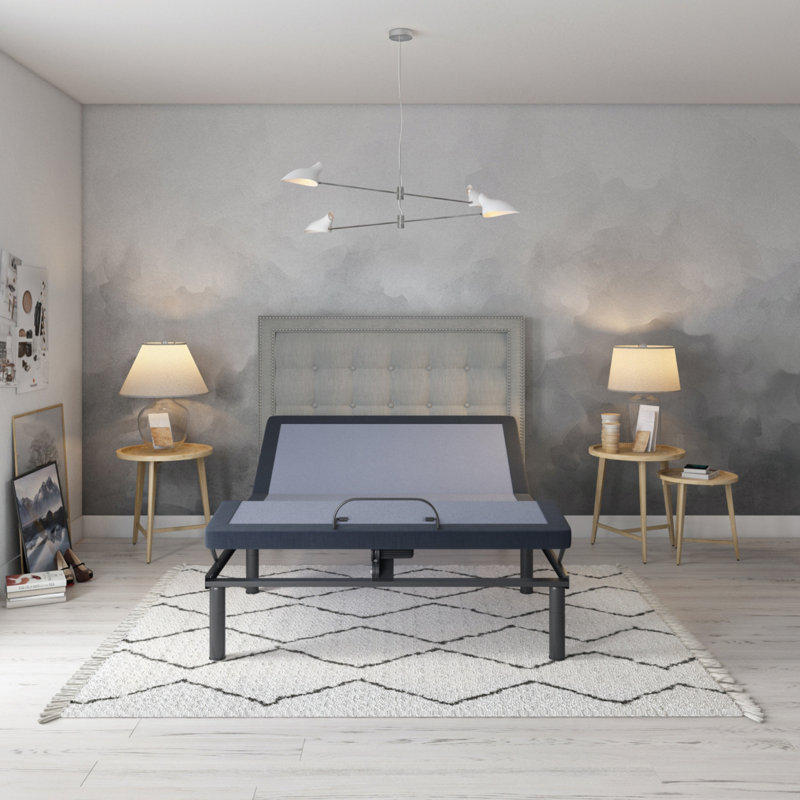 Base de lit réglable California avec trois modes de vibration, réglages de la position de la tête et des pieds, positions multiples préréglées, charge USB, fonction de massage, éclairage DEL et capacité de poids élevée