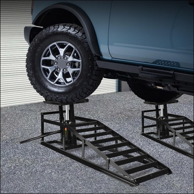 Rampes de voiture robustes 2 pièces - Capacité de 5 tonnes (11 000 lb) - Élévateur de véhicule à profil bas pour camions / VUS / Remorques - Rampes de service hydraulique pour les vidanges d'huile et l'entretien du garage, noir
