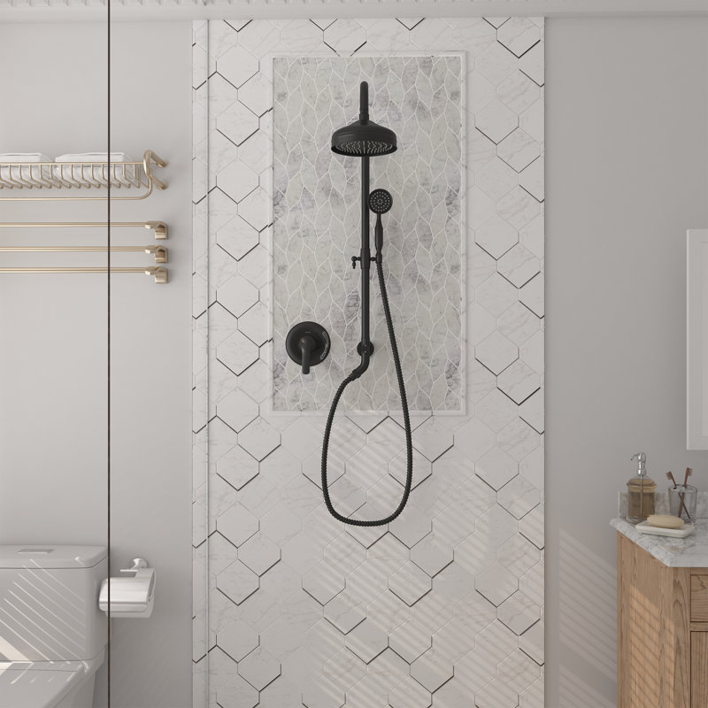 Diverter Complete Shower System with Rough in-Valve, Matte Black