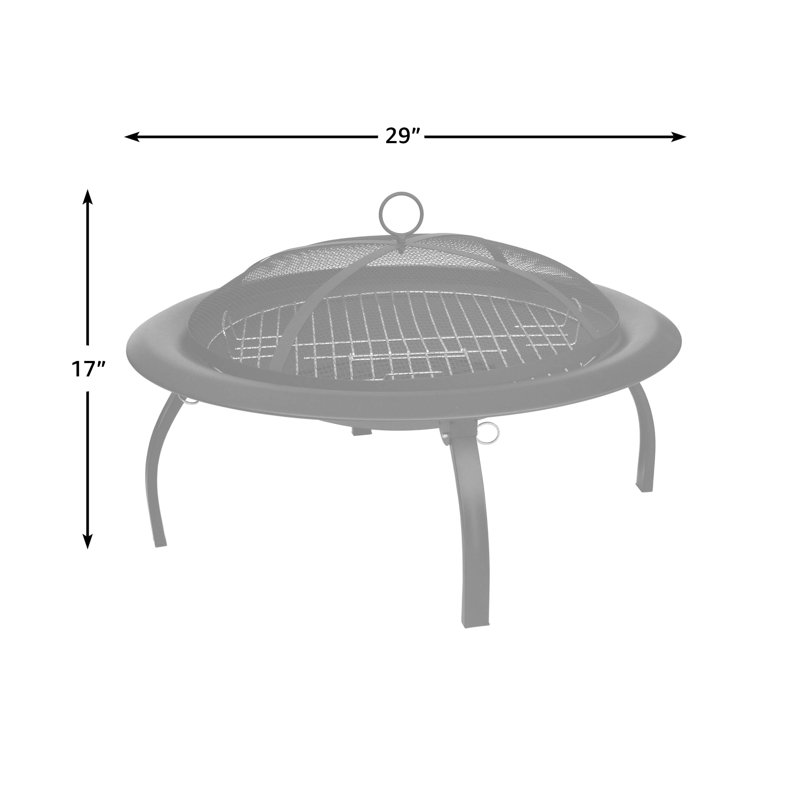 Foyer d'extérieur au feu de bois Dorsett Fire Sense, acier rond avec pieds pliants, sac de transport et outil de levage d'écran inclus - noir - 22 po