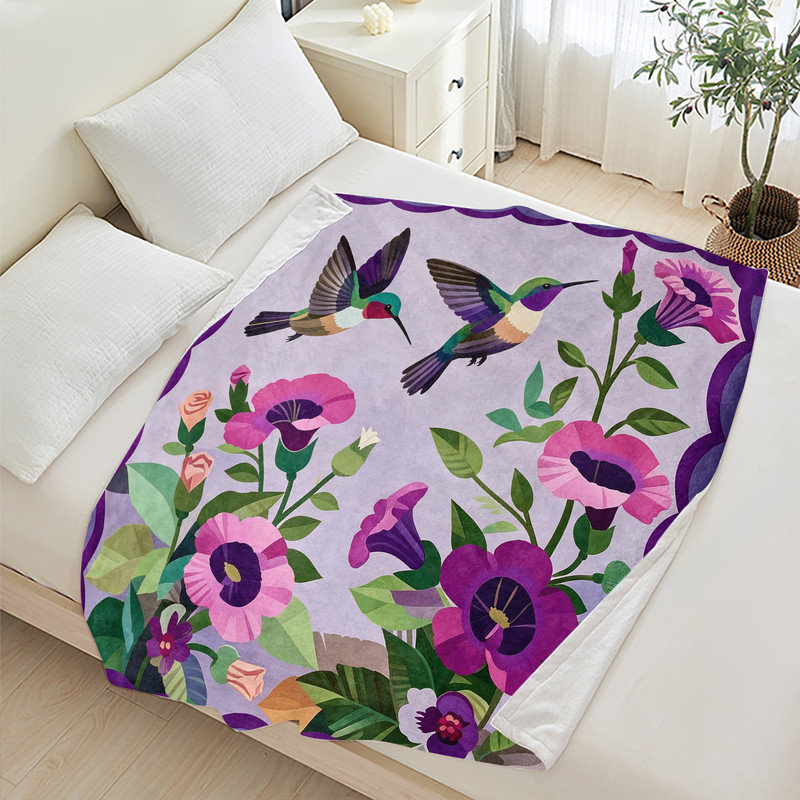 Jeté en flanelle JYK, L 50 po x l 60 po, Fleurs roses, mauve