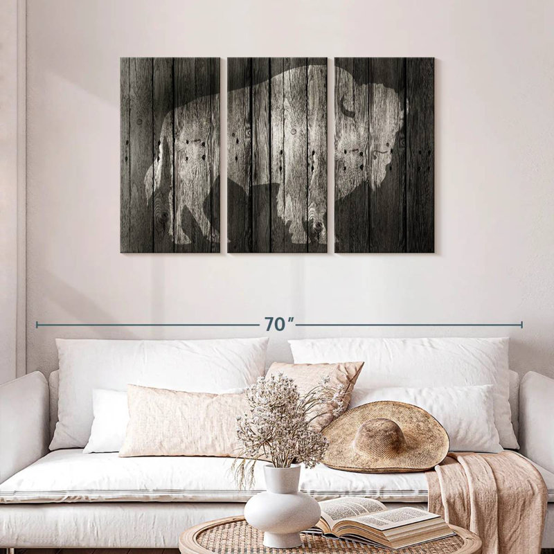 Brampt Bison On Wood, 28" H x 45" W