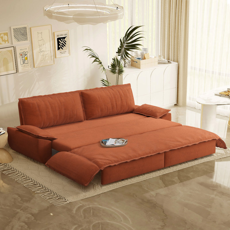 73.2"Wide Queen Pull Out Sofa Bed 3-in-1 Convertible Multi-Functional Couch with 2 Soft Pillows and Stylish Loveseat