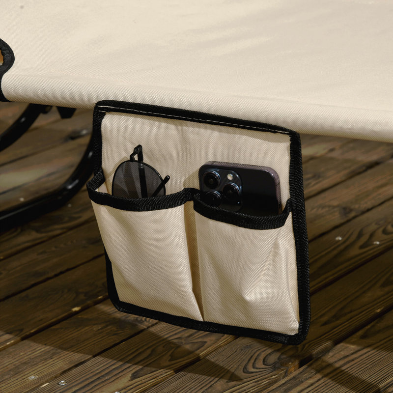 Chaises longues pliantes pour piscine, chaises de bronzage d'extérieur avec abat-jour, dossier inclinable, structure en acier et poche latérale pour la plage, la cour, le patio, le brun clair