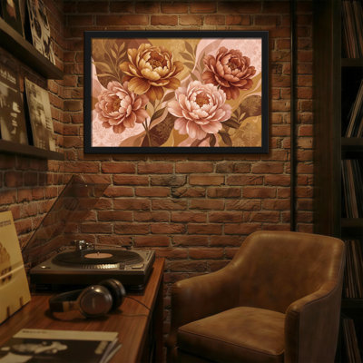 Motif floral de plantes et de fleurs avec pivoines roses et brunes