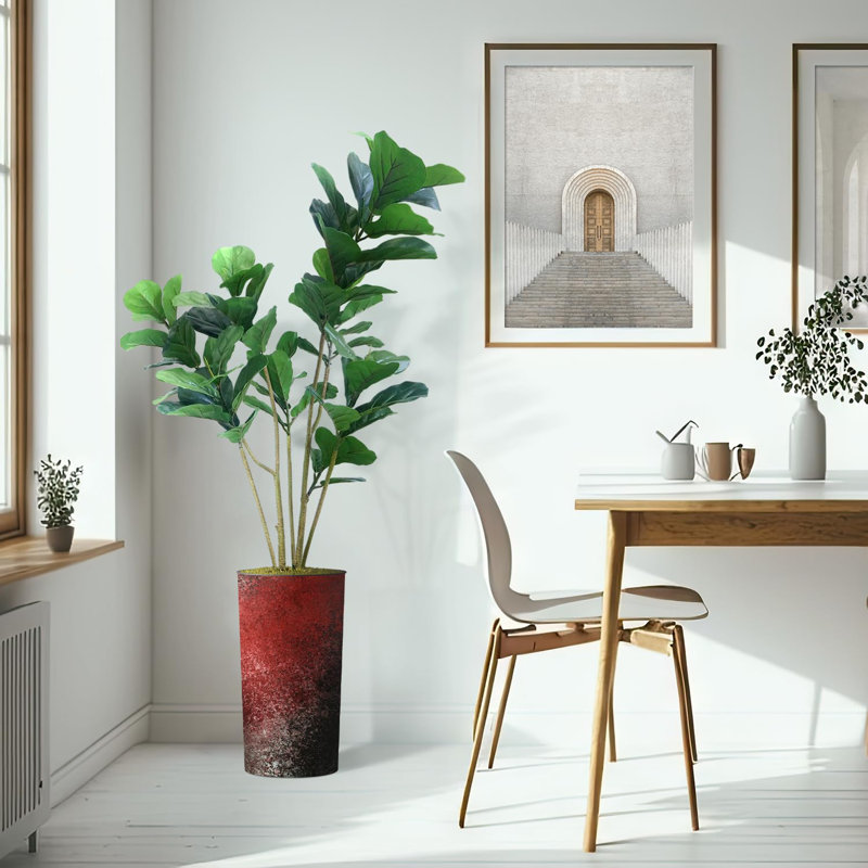 Arbre artificiel en pot moderne Ficus Lyrata, Granit rouge