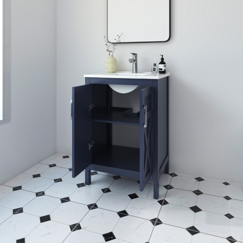 Amandie 24 in. Single Sink Freestanding Bath Vanity in Marine Blue with White Ceramic Top, Marine Blue