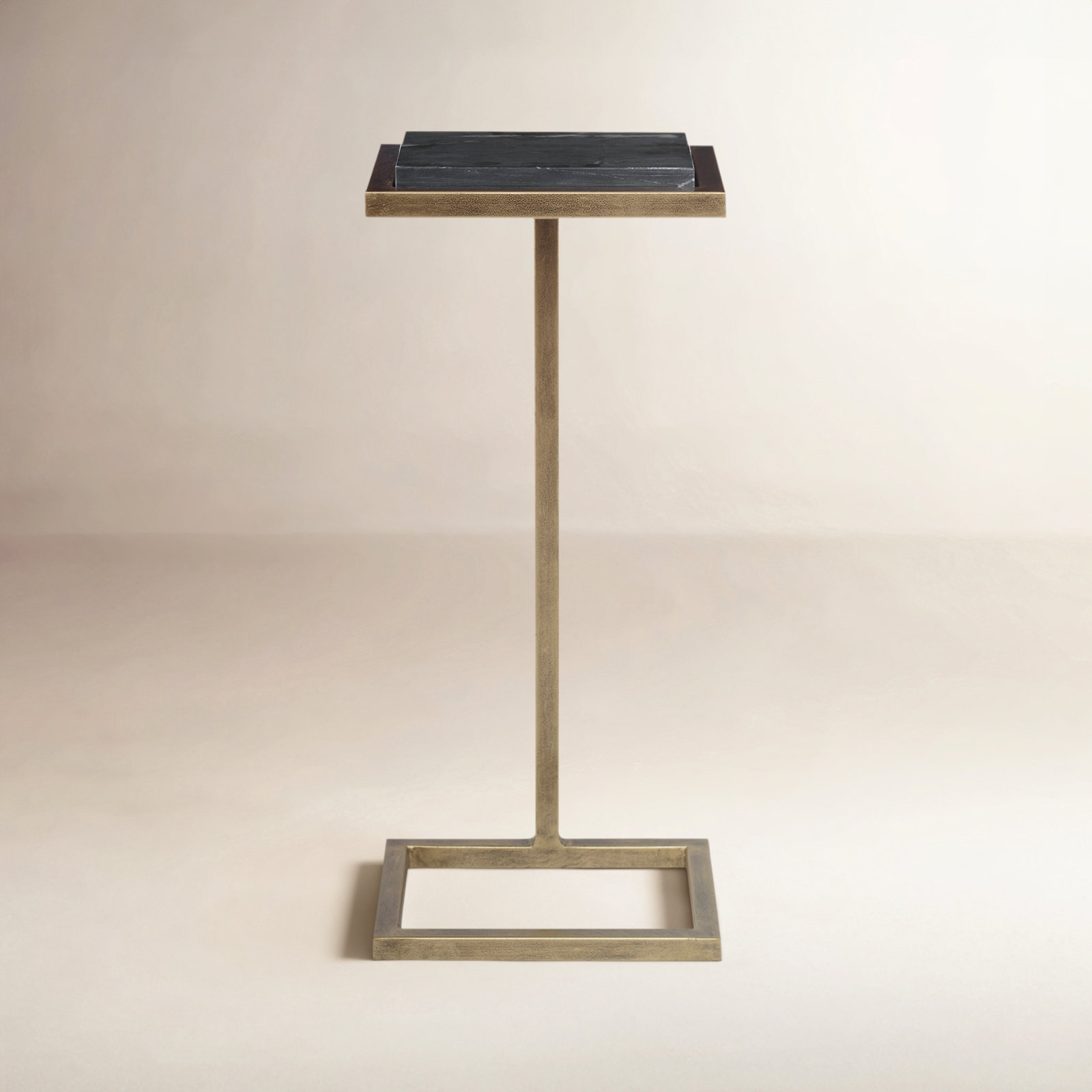 Deux 23'' Tall End Table, Black Marble/Aged Gold